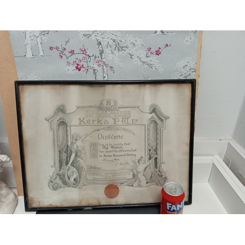 503 - Art Nouveau French hairdressing certificate in original frame. H 40cm x W 52cm.