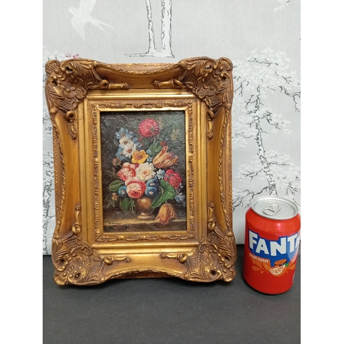 507 - Decorative flower painting in an ornate frame, H 30cm x W 24cm.