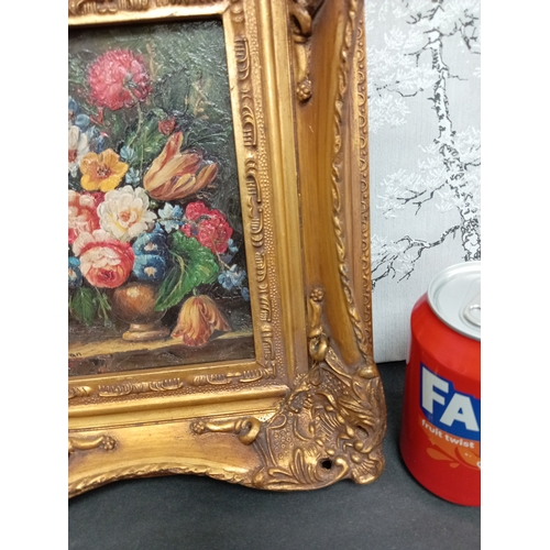 507 - Decorative flower painting in an ornate frame, H 30cm x W 24cm.