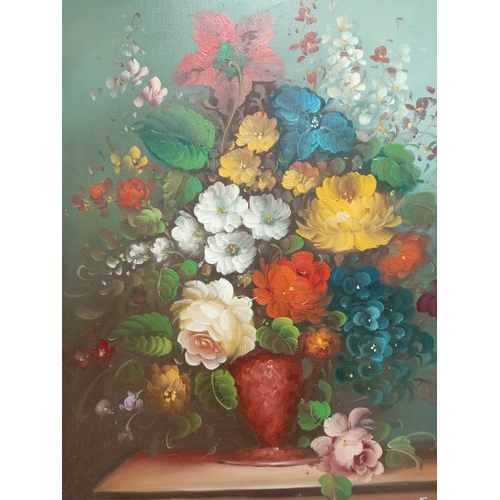 508 - Large decorative floral oil painting in a gold gilded frame signed by possibly Frome H 74cm x W 64cm... 