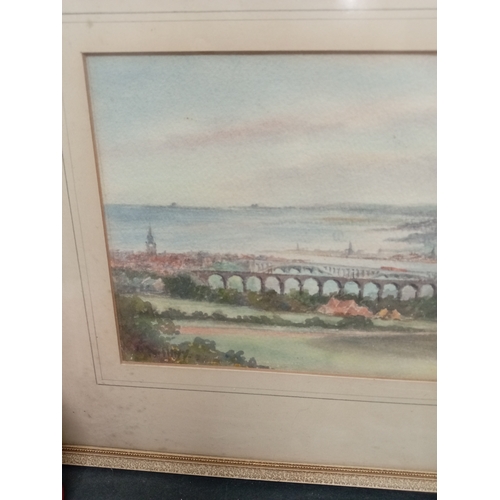 516 - Viaduct watercolour, framed under glass,  indistinctly signed. H 32cm X W 40 cm.