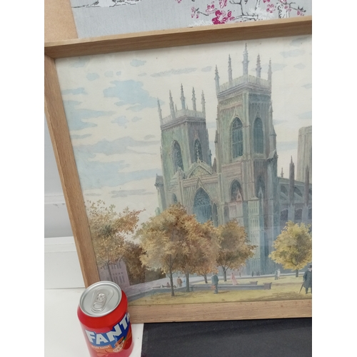 517 - Watercolour painting of York Minster, signed G. L. Robinson 1957 under a glass and wooden frame. H 4... 