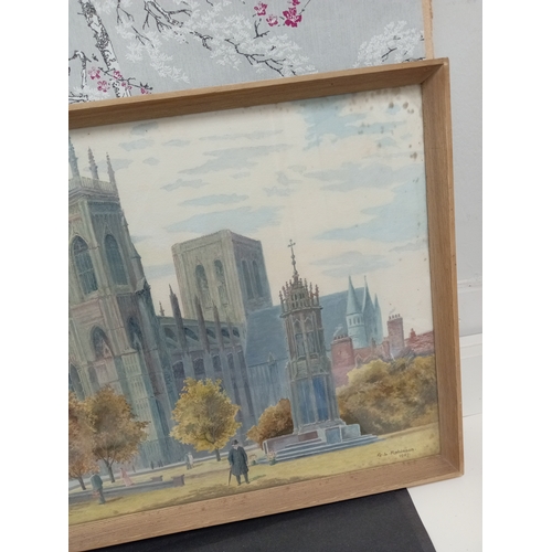 517 - Watercolour painting of York Minster, signed G. L. Robinson 1957 under a glass and wooden frame. H 4... 