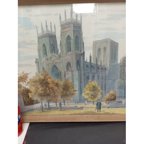 517 - Watercolour painting of York Minster, signed G. L. Robinson 1957 under a glass and wooden frame. H 4... 