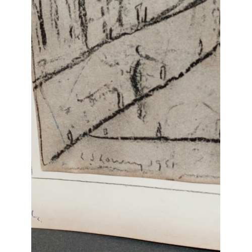 528 - Original paper sketch pencil drawing of a town scene; Signed L. S. Lowry and dated 1951. H 28cm x W ... 