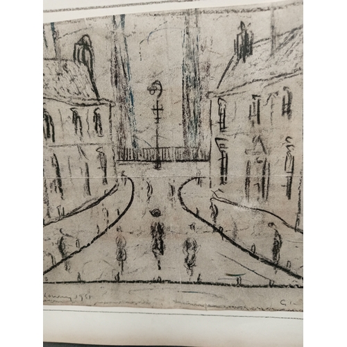 528 - Original paper sketch pencil drawing of a town scene; Signed L. S. Lowry and dated 1951. H 28cm x W ... 