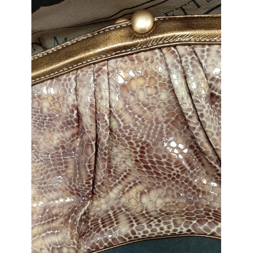 441 - Brahhmin Fairhaven Massachusettes USA snakeskin gold and beige clutch strap bag with dust bag and re... 