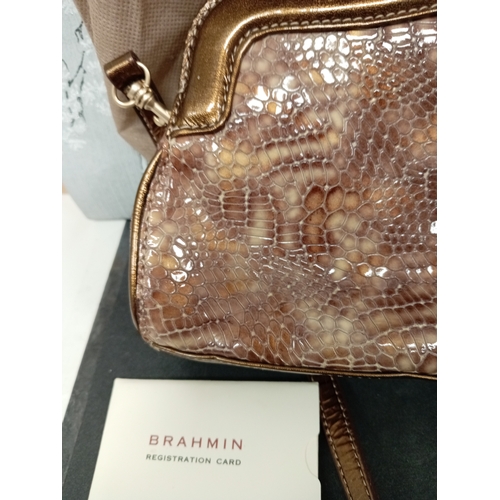 441 - Brahhmin Fairhaven Massachusettes USA snakeskin gold and beige clutch strap bag with dust bag and re... 