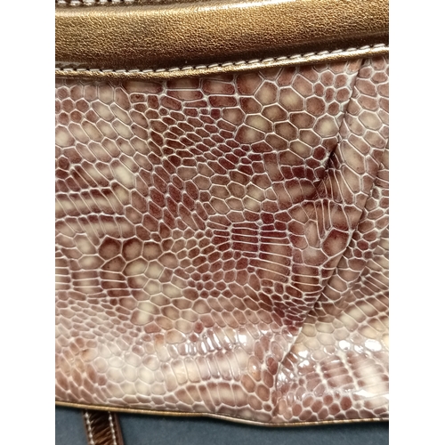 441 - Brahhmin Fairhaven Massachusettes USA snakeskin gold and beige clutch strap bag with dust bag and re... 