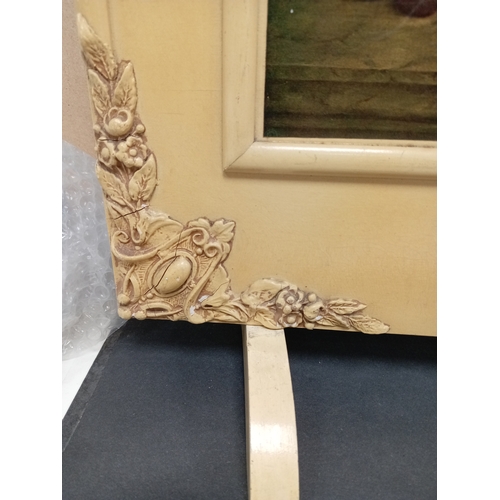 458 - Antique decorative French firescreen. A/F damage to decorative frame, chips and cracks. H 70cm x W 4... 