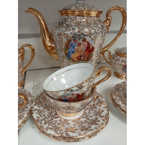 460 - Czechoslovakian gold gilded coffee set, collection consists of coffee pot, sugar bowl, six cups and ... 