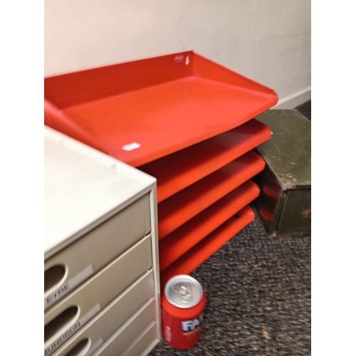 469 - Vintage office supplies consists of small desktop file drawers H 32cm x W 28cm, red Ryman paper tray... 