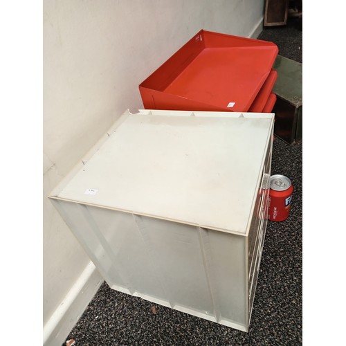 469 - Vintage office supplies consists of small desktop file drawers H 32cm x W 28cm, red Ryman paper tray... 