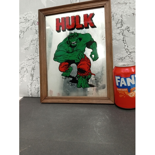 475 - Vintage wooden framed Hulk mirror. H 30cm x W 23cm.