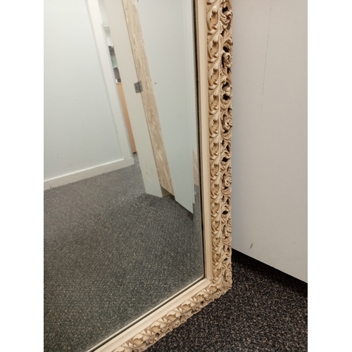 476 - Vintage cream wooden framed mirror with bevelled edge H 83cm x W 55cm.