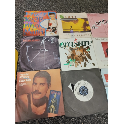 483 - Job lot of 7 inch vinyl records, collection consists of Boy George, Erasure, Freddie Mercury, Olivia... 