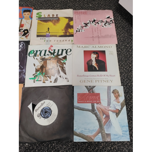 483 - Job lot of 7 inch vinyl records, collection consists of Boy George, Erasure, Freddie Mercury, Olivia... 