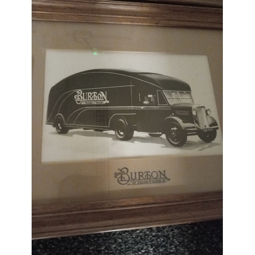 529 - Set of three black and white Burton Tailor's advertising prints in Oak frames, two measure H31cm x W... 