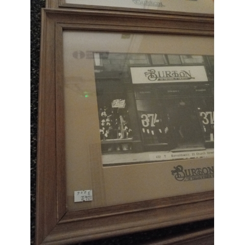 529 - Set of three black and white Burton Tailor's advertising prints in Oak frames, two measure H31cm x W... 