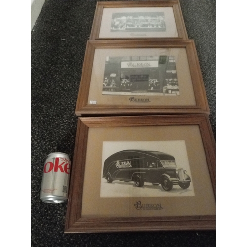 529 - Set of three black and white Burton Tailor's advertising prints in Oak frames, two measure H31cm x W... 