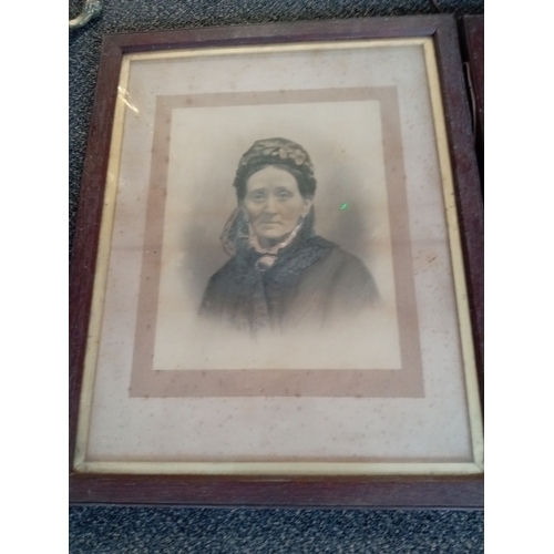 533 - Victorian pair of photographs in large wooden frames. H 67cm x W 55cm. One A/F damage to glass.