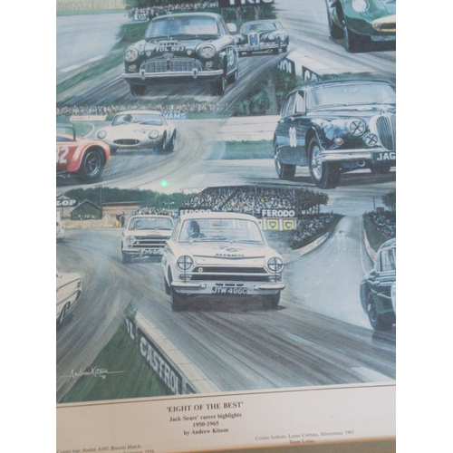 536 - Framed print 'Eight of the Best' Jack Sear's career highlights 1950-1965 by Andrew Kitson. H 56cm x ... 