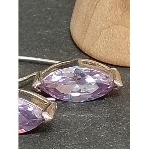 670 - One pair of 925 silver Amethyst colour stone hoop earrings,925 silver lilac crystal dangle earrings ... 