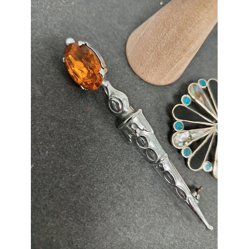 675 - Vintage Citrine Mizpah brooch and an Alpaca Mexico silver Abalone shell brooch.