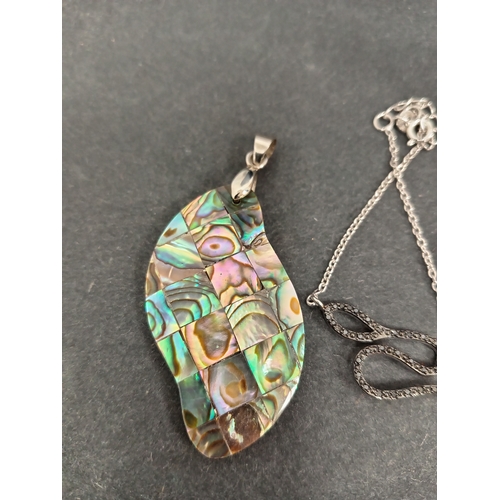 678 - 925 silver Abalone shell pendant, 925 silver Black diamanté stone snake bracelet, 925 silver crystal... 