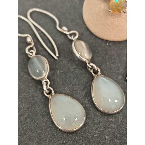 686 - 925 silver vintage moonstone dangle earrings,925 silver opal ring size N and 925 silver SG pink moth... 