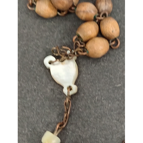 691 - Vintage olive wood and mother of pearl Rosary beads.