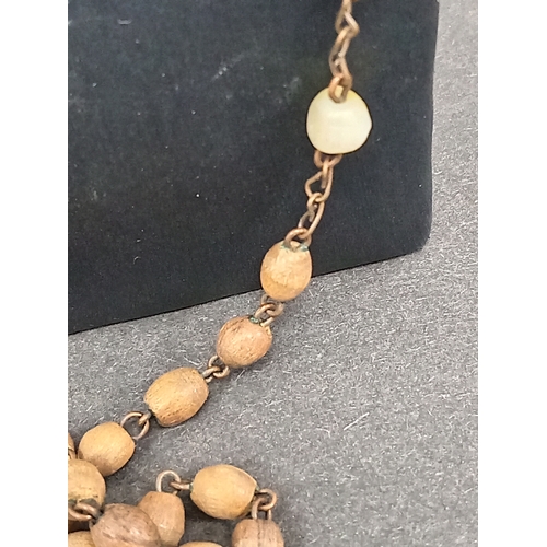 691 - Vintage olive wood and mother of pearl Rosary beads.