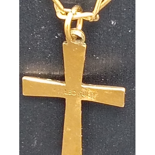 698 - Rolled gold Cross pendant on a 18k plated chain L 50cm.