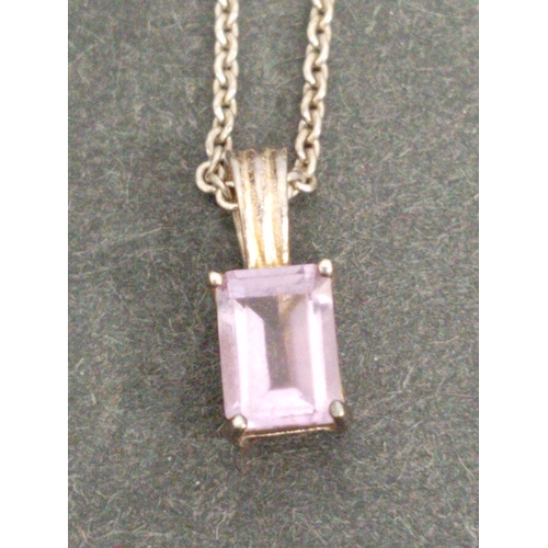 699 - Three 925 silver pendants on 925 silver chains includes two diamanté pendants and one lilac stone pe... 