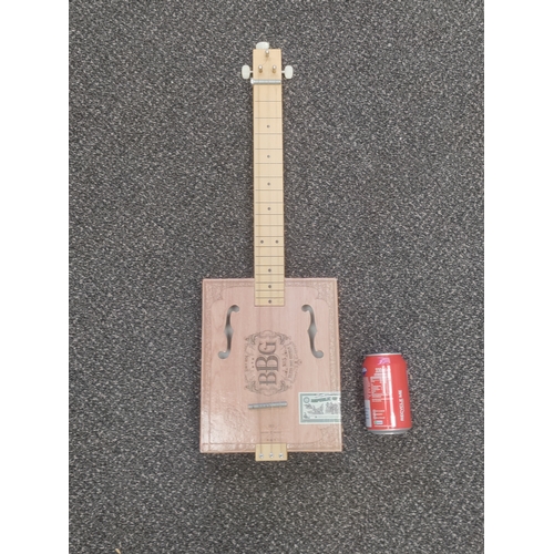 589 - Cigar box style three string banjo/ukulele