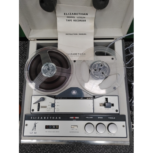 572 - A 1960s Vintage reel to reel Elizabethan model LZ32/34 tape recorder with original instruction manua... 