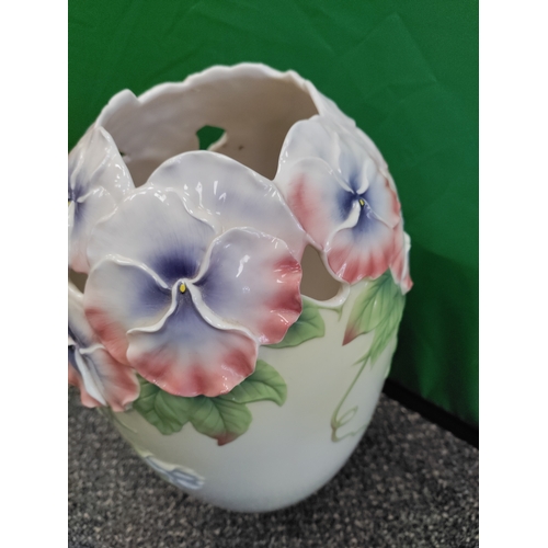 574 - A perfect condition ceramic Franz Pansy Vase FZ00422. H 36cm x W 20cm.