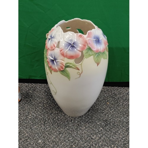 574 - A perfect condition ceramic Franz Pansy Vase FZ00422. H 36cm x W 20cm.