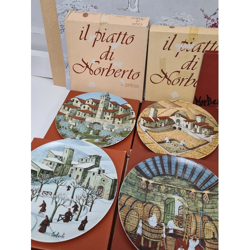 575 - Set of 4 1980's Decorative Italian plates of Norberto Franciscan Monks by Richard Ginori. Boxed with... 