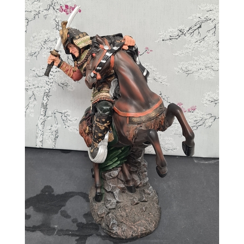 601 - Samurai Warrior on Horse Resin Figurine. Measures H30cm x W22cm