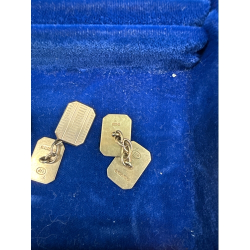 708 - Pair of  9 carat gold cufflinks weight 5.6 grams plus a pair of white metal cufflinks, 2 yellow meta... 