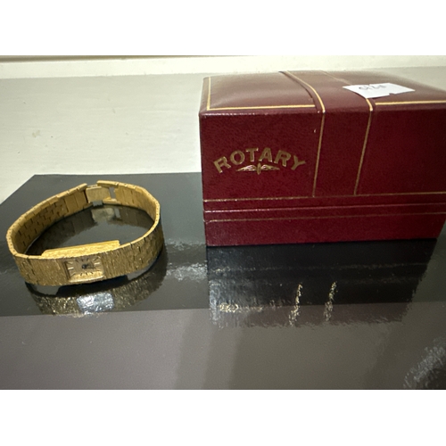 714 - Ladies rotary gold tone wrist watch in original box.