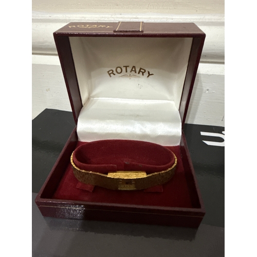 714 - Ladies rotary gold tone wrist watch in original box.