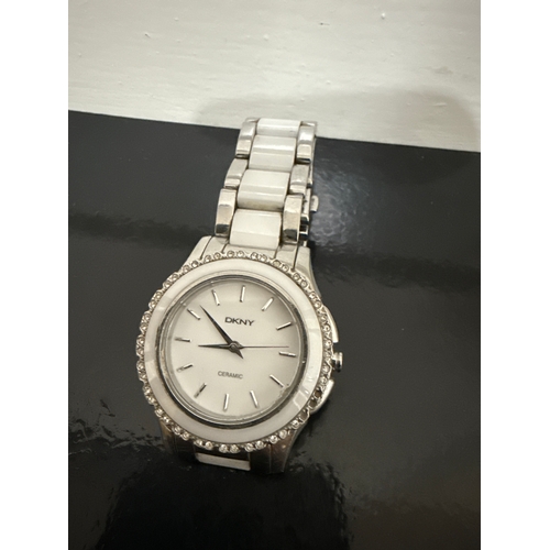 716 - Ladies bling DKNY ceramic watch fully functional