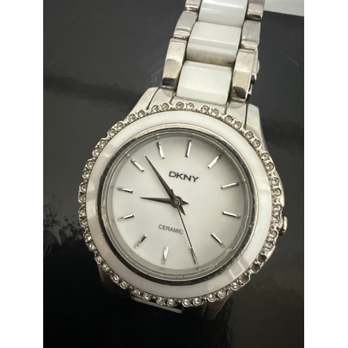 716 - Ladies bling DKNY ceramic watch fully functional