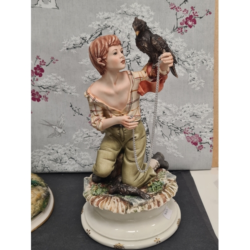 421 - Collection of 3 Capodimonte figurines all with Naples mark to include: Boy with Hawk by Maria Augela... 