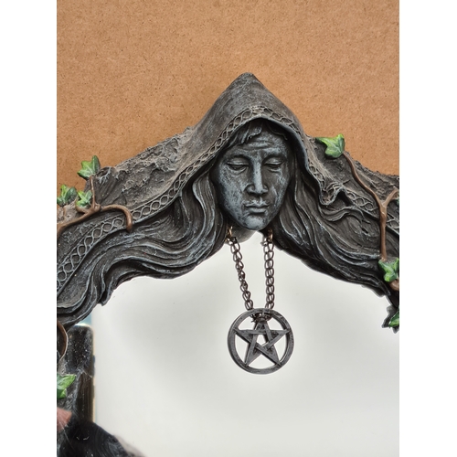 404 - Nemesis Witch themed mirror with Ivy & twig designs entwined with a Coven and Pentangle Star. Measur... 