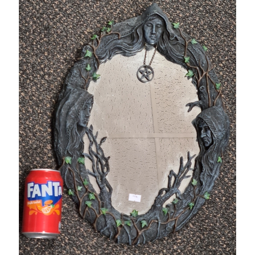 404 - Nemesis Witch themed mirror with Ivy & twig designs entwined with a Coven and Pentangle Star. Measur... 