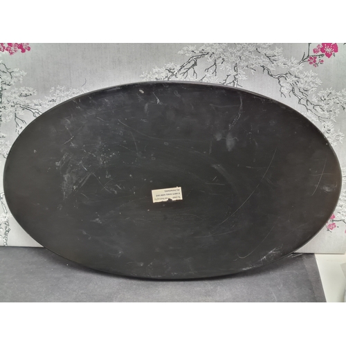 405 - Oval lacquered drinks tray with Toulouse Lautrec French Sango Cabaret Moulin Rouge design. Measures ... 