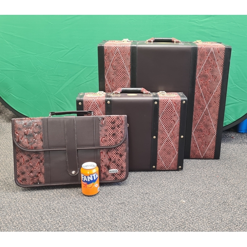 412 - Stylish Suitcase Set by Royal with faux snake skin design; this includes a suitcase, a knife case fo... 